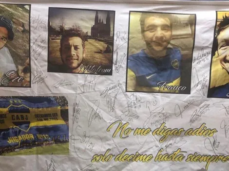 La emotiva bandera firmada por el plantel de Boca para los hinchas que murieron antes del Superclásico