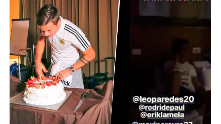 Dybala 'cortó la torta' y recibió la burla de sus compañeros.