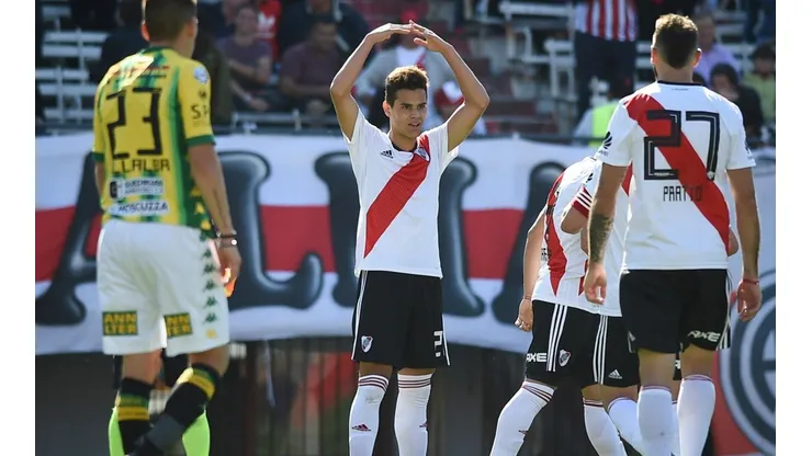 EL GOLEADOR. Cristian Ferreira celebra su golazo en el Monumental (Foto: Getty).