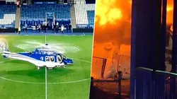 El helicóptero partió desde el estadio y se estrelló en el estacionamiento.