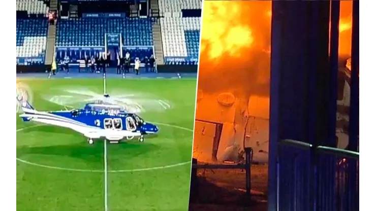 El helicóptero partió desde el estadio y se estrelló en el estacionamiento.