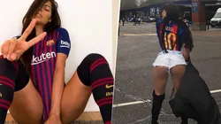 Ganó Barcelona y Suzy Cortez fue a entrenar con la camiseta de Messi y un short diminuto