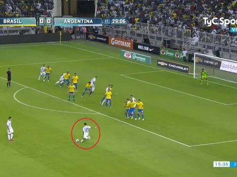 Dybala se puso en modo Messi y casi le hace un golazo de tiro libre a Brasil