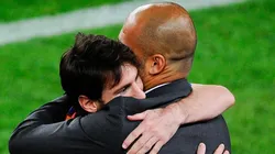 Abrazo paternal entre Guardiola y Messi.