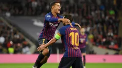 CELEBRAN LOS MAGOS. Coutinho y Messi festejan el 1-0 del Barcelona ante Totteham (Foto: Getty).