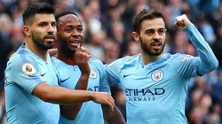 ¡Qué trio! Sterling, Silva y Agüero, juntos en el gol de este último.
