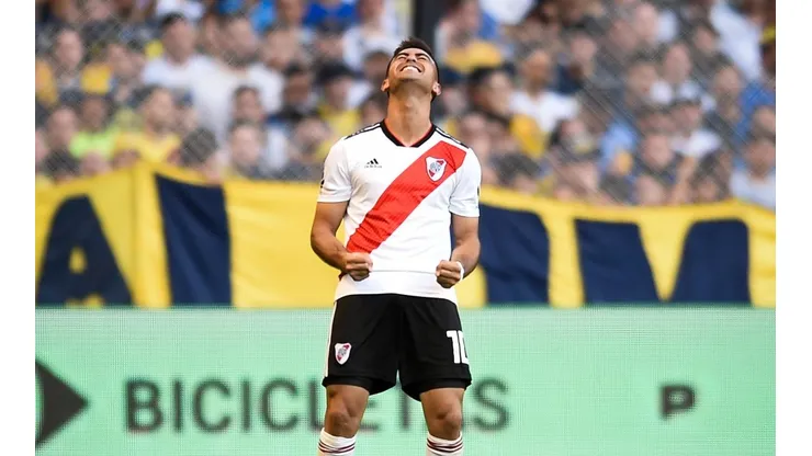 FESTEJA EL DIEZ. Gonzalo Martínez celebra el 1-0 de River ante Boca en La Bombonera (Foto: Getty).