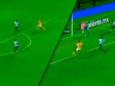 Vargas, solo contra la defensa del Puebla, armó una gran jugada para que Quiñones la empuje de pecho