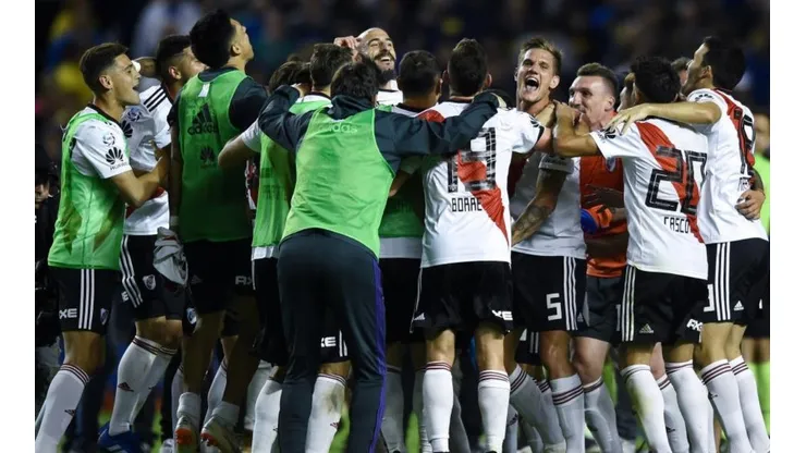 La alegría de los jugadores de River en la Bombonera.