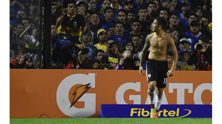 El ex-River gritando un gol en la Bombonera.