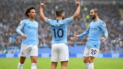 Foto de Sergio Agüero celebrando su gol.