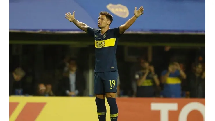 Foto de Mauro Zárate festejando el gol de Boca.