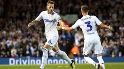 Liam Cooper celebra el primer tanto del partido.