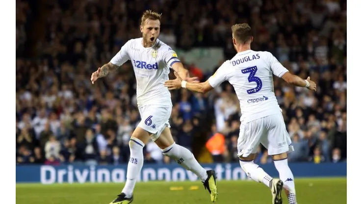 Liam Cooper celebra el primer tanto del partido.