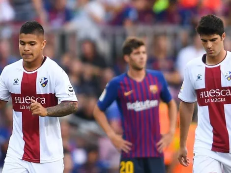 De taco y abajo del arco, 'Cucho' Hernández inicia el golpe del Huesca en el Camp Nou