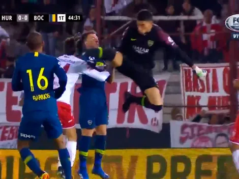 Andrada cortó un centro de Huracán con una patada de karate y es furor en Twitter