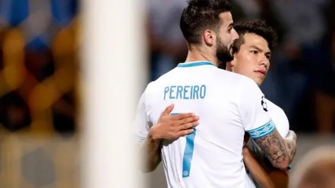 El festejo de Lozano tras su gol en Bielorrusia