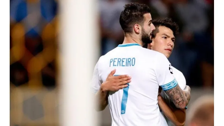 El festejo de Lozano tras su gol en Bielorrusia