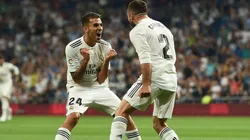 Dani Carvajal celebra el tanto de Real Madrid.