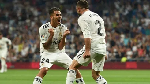 Dani Carvajal celebra el tanto de Real Madrid.