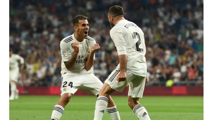 Dani Carvajal celebra el tanto de Real Madrid.