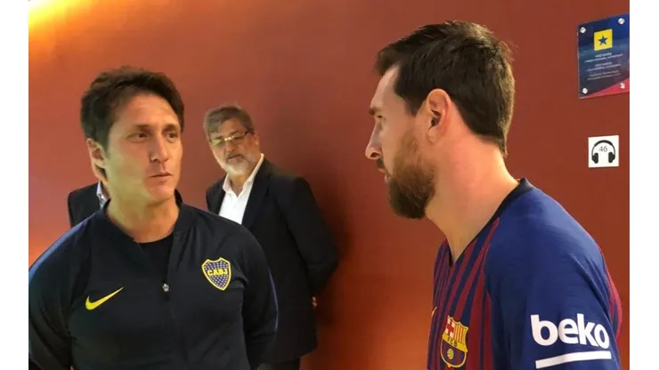 Guillermo y Messi charlaron en la previa del cruce entre Boca y Barcelona
