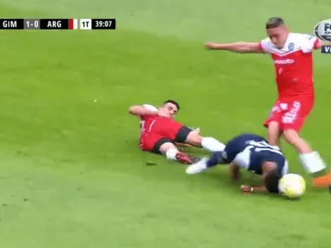 Jugador de Gimnasia fue a trabar con la cabeza y le reventaron la nuca