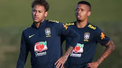 EN BRASIL. Neymar y Gabriel Jesús juntos en el entrenamiento de Brasil (Foto: Getty).