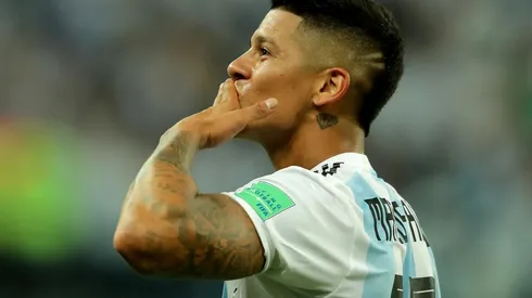 Marcos Rojo celebra su gol en el Mundial de Rusia.