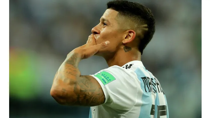 Marcos Rojo celebra su gol en el Mundial de Rusia.