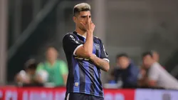 LA MÁSCARA. Lucas Olaza celebra su gol con Talleres ante River por la Superliga (Foto: Getty).