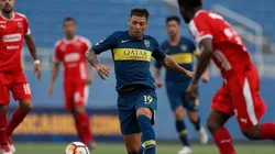 Mauro Zárate en el primer tiempo con Boca ante Independiente de Medellín.
