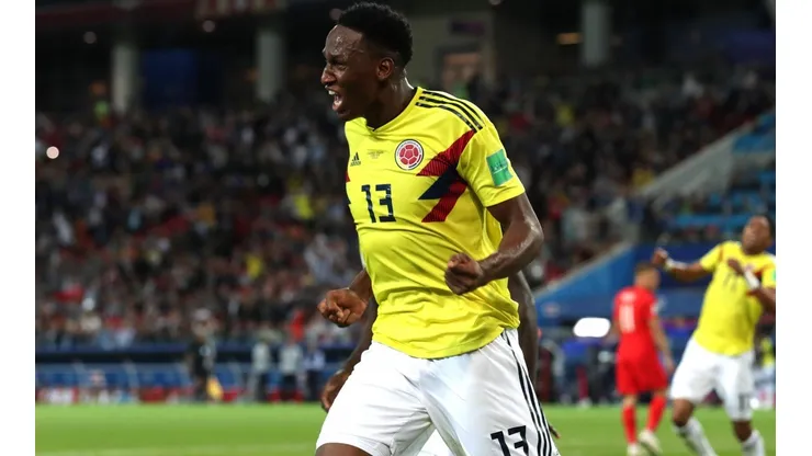 Yerry Mina festeja su gol ante Inglaterra.