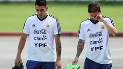 Cristian Pavón y Lionel Messi con la Selección Argentina