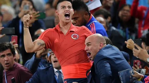 James Rodríguez gritando un gol en el Mundial