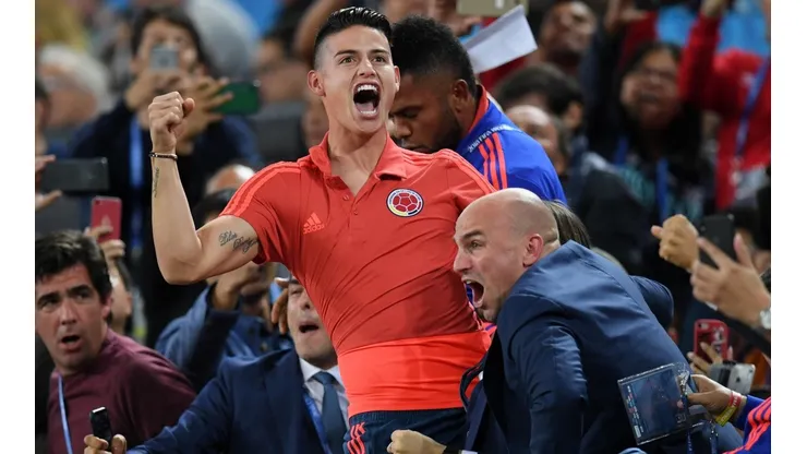 James Rodríguez gritando un gol en el Mundial