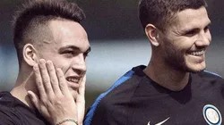SONRISA ITALIANA. Lautaro Martínez y Mauro Icardi durante la pretemporada del Inter.