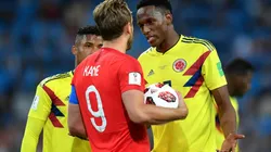 ¿JUGAMOS EN LA MISMA LIGA? Yerry Mina cara a cara contra Harry Kane en Colombia-Inglaterra (Foto: Getty).