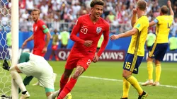 Foto de Alli celebrando su gol ante Suecia.