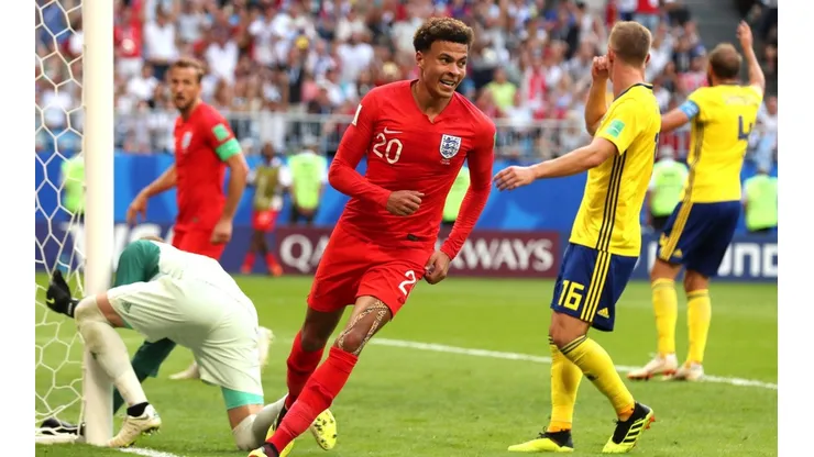 Foto de Alli celebrando su gol ante Suecia.