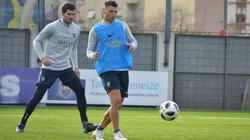 EL PRIMERO. Mauro Zárate durante el entrenamiento de Boca este viernes.