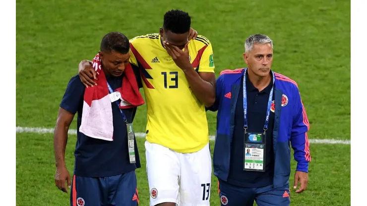 SIN CONSUELO. Las lágrimas de Yerry Mina después de perder contra Inglaterra (Foto: Getty).