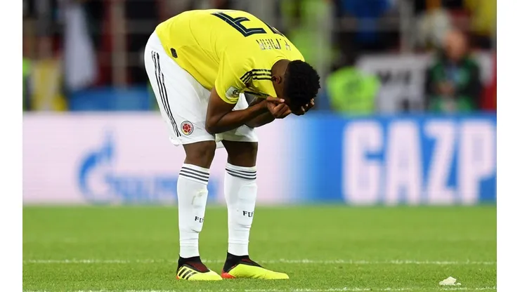 SIN PALABRAS. La tristeza de Yerry Mina después de la eliminación de Colombia (Foto: Getty).