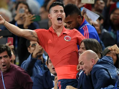 ¡Locura total! James Rodríguez estalló en la tribuna con el gol de Yerry Mina
