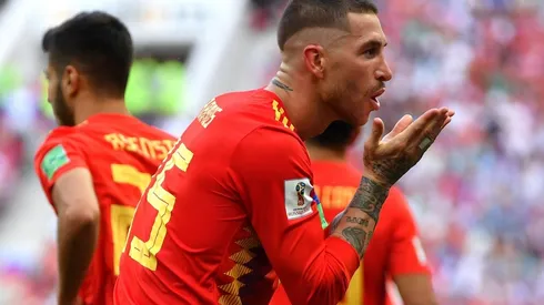 Sergio Ramos festeja el gol de España