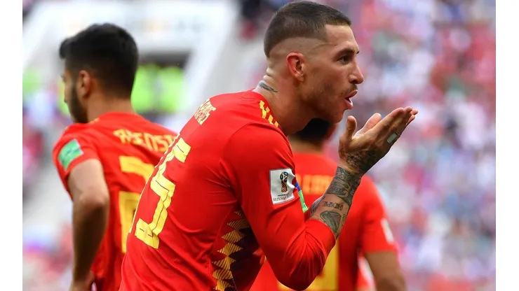 Sergio Ramos festeja el gol de España