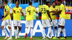 Los jugadores de Colombia festejan el gol de Yerry Mina