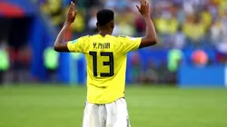 GRACIA A DIOS. Yerry Mina agradece después del triunfo de Colombia contra Senegal (Foto: Getty).