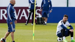Messi y Sampaoli en el entrenamiento