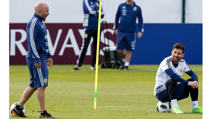 Messi y Sampaoli en el entrenamiento